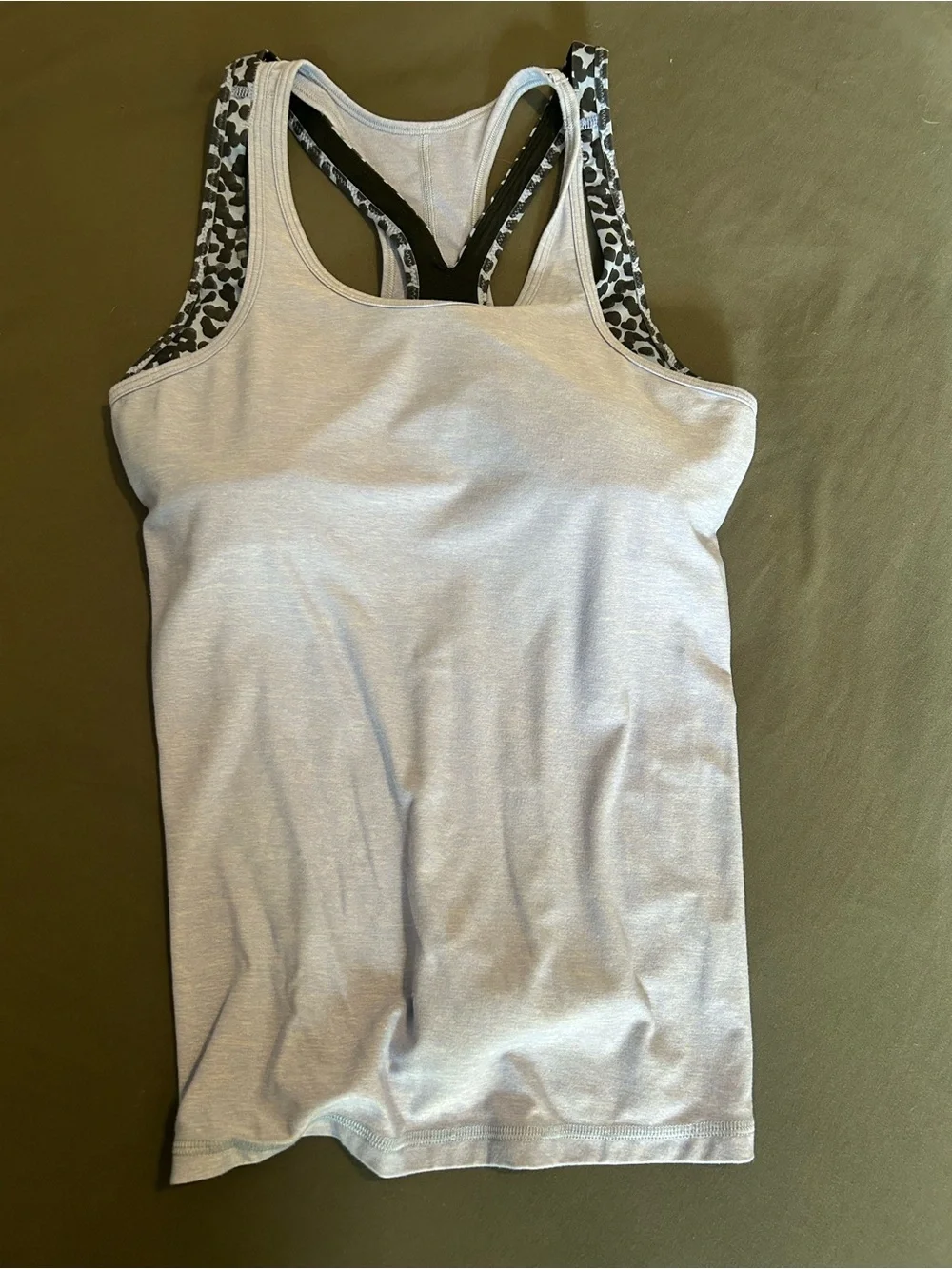 lululemon athletica Light Gray Tank with Black and White Leopard Trim